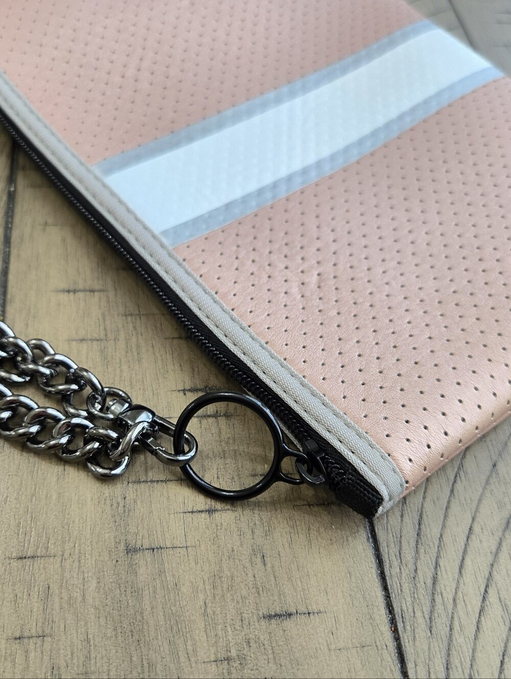 HAUTE SHORE Peachy Rose Perforated Wristlet Clutch with Chain